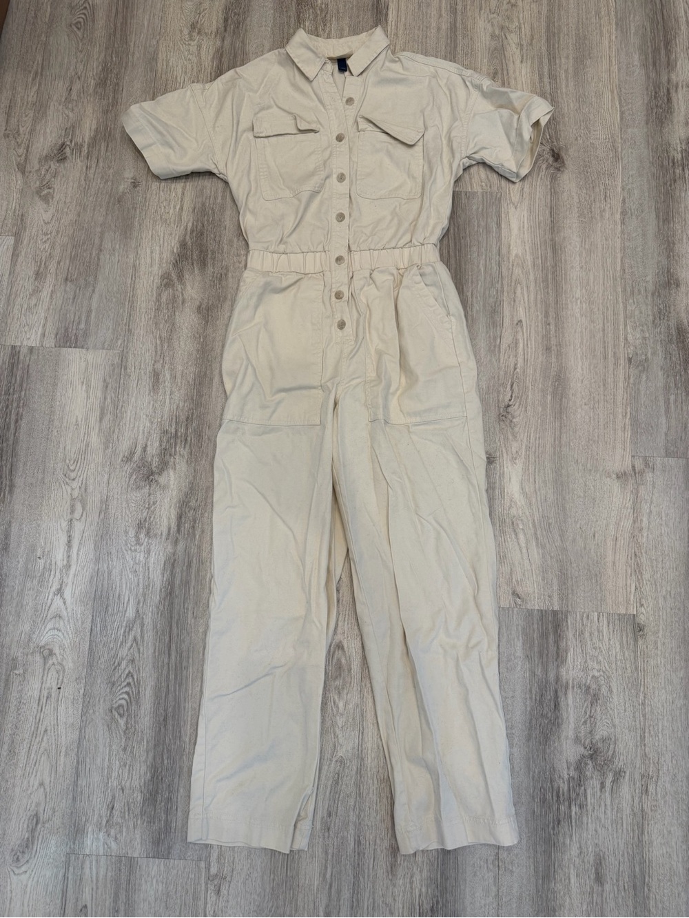Universal Thread Size 2 Cream Utility Jumpsuit Short Sleeve Boiler Suit